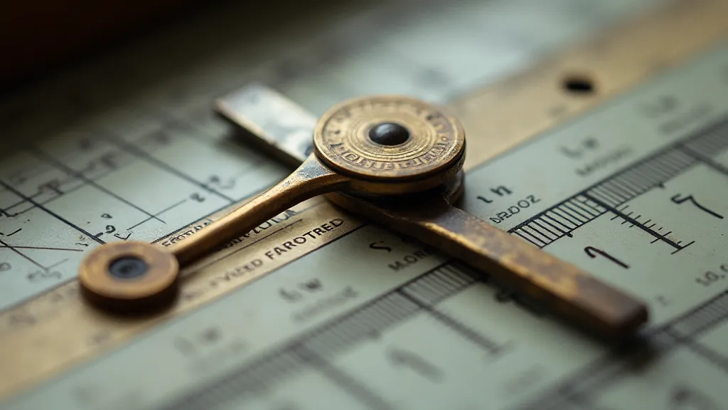 Vintage slide rule cursor showing detail