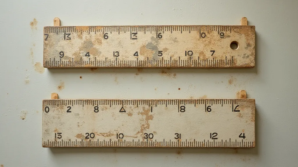 Faded markings on a slide rule scale needing restoration.