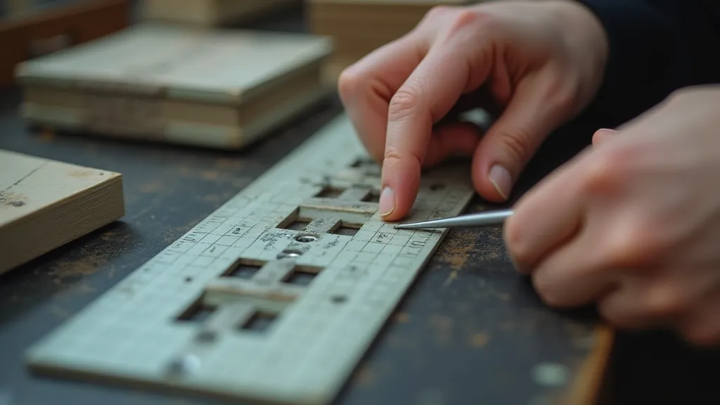 Hands aligning a replacement slide rule scale.