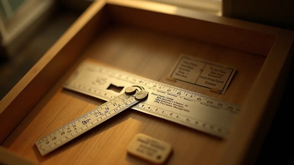 Slide rule in a display shadow box with label