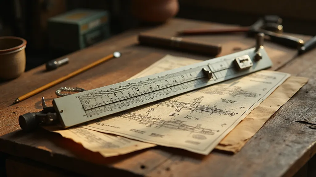 Vintage Slide Rule on a Workshop Bench