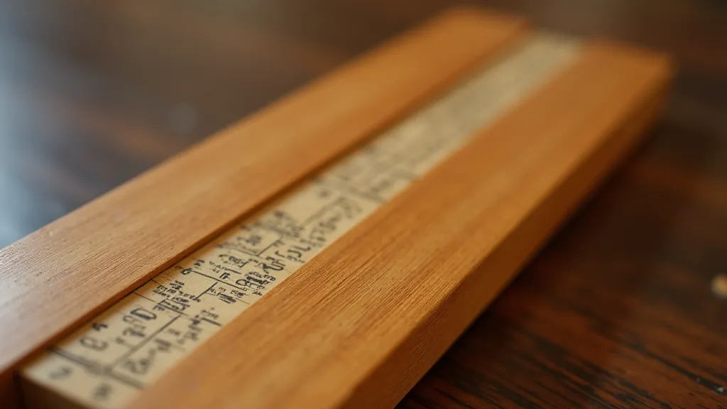 Close-up of wood grain on a slide rule
